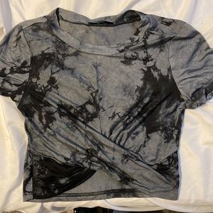 Black and grey tie dye cropped with crossed front